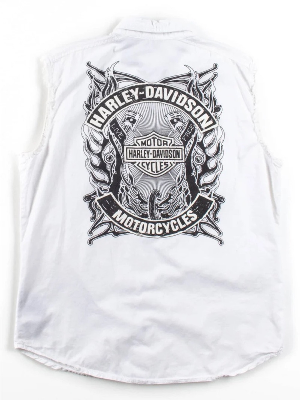 Harley-Davidson motorcycle men’s white sleeveless button-up graphic shirt medium